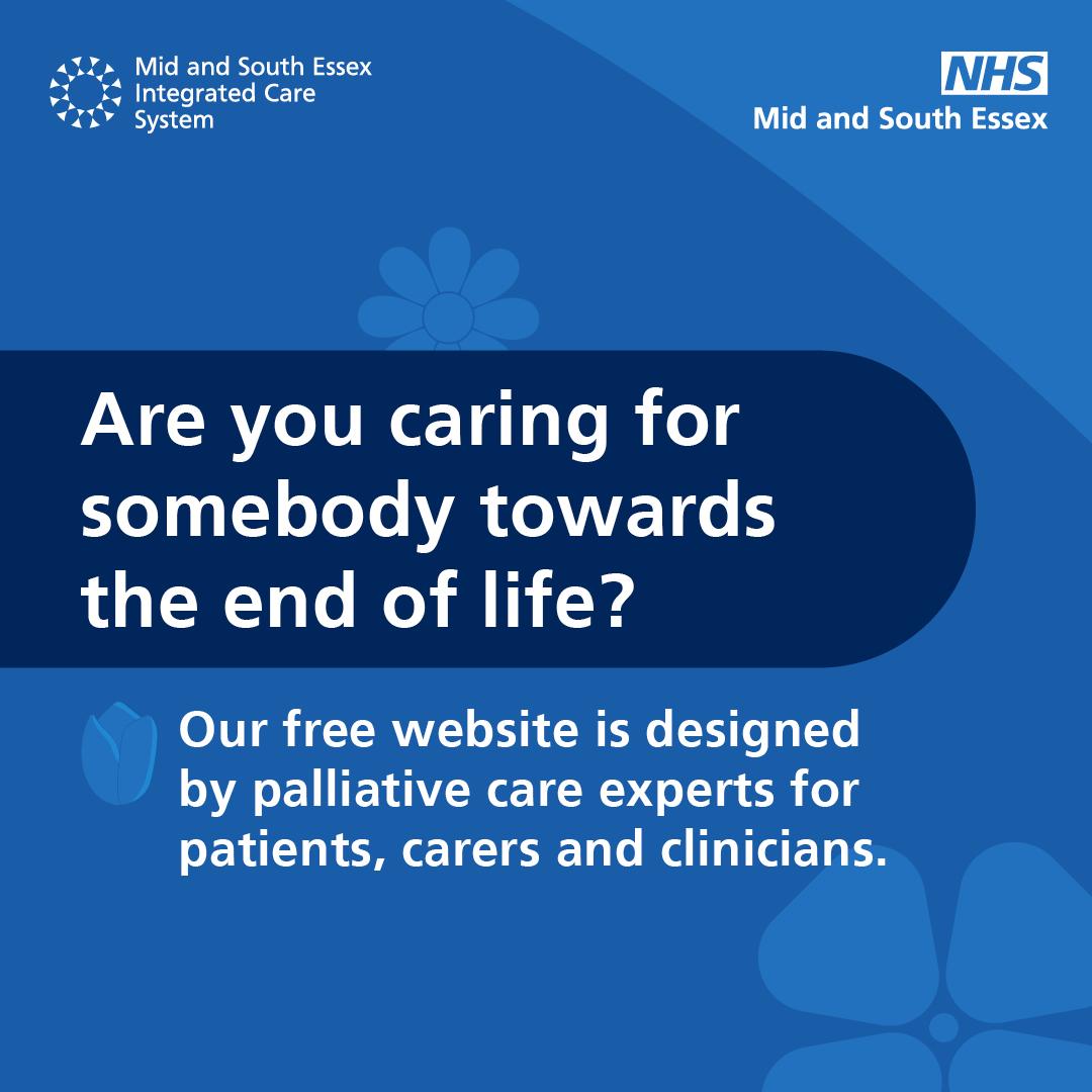The image is a promotional graphic for the Mid and South Essex Integrated Care System and the NHS Mid and South Essex. It features a blue background with text and logos in white and dark blue.