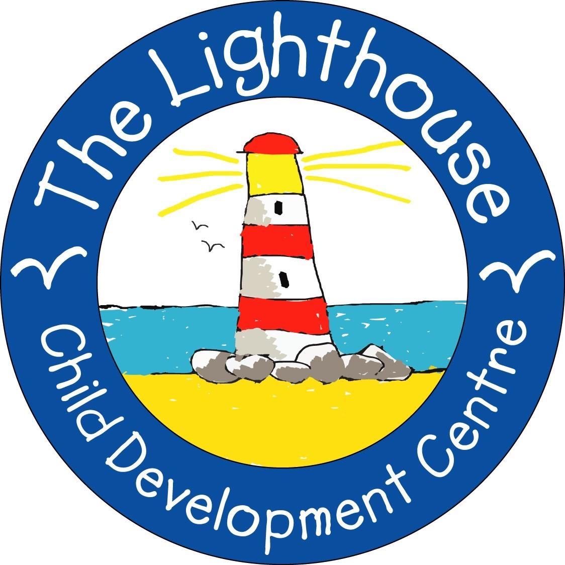 The Lighthouse Child Development Centre logo, showing an illustration of a lighthouse on a beach in a blue circle