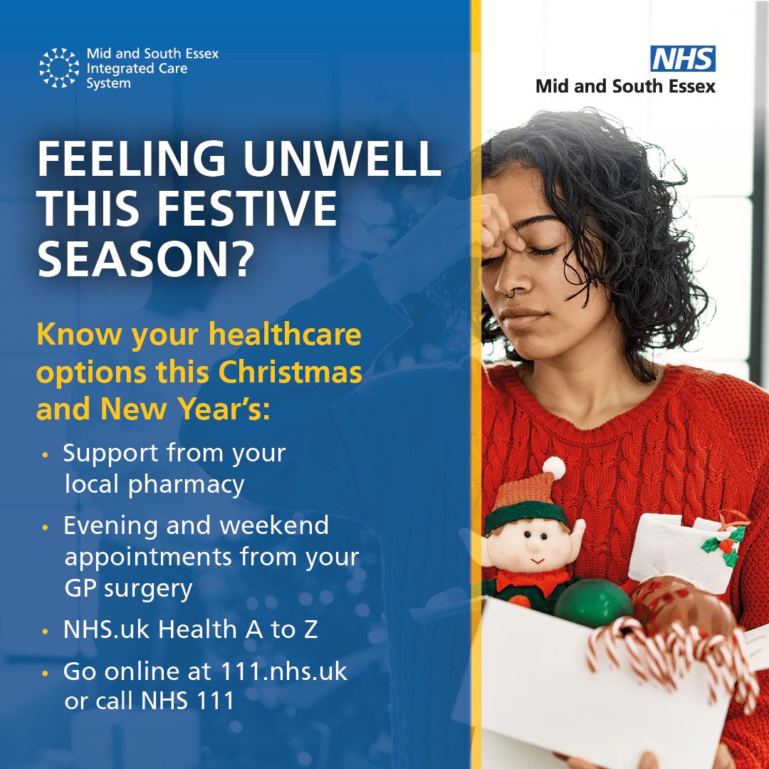 Woman in pain feeling unwell graphic - support over the festive period