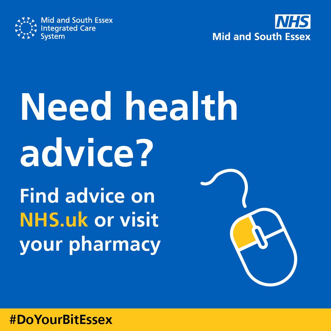 Need health advice? Find advice on NHS.uk or visit your local pharmacy